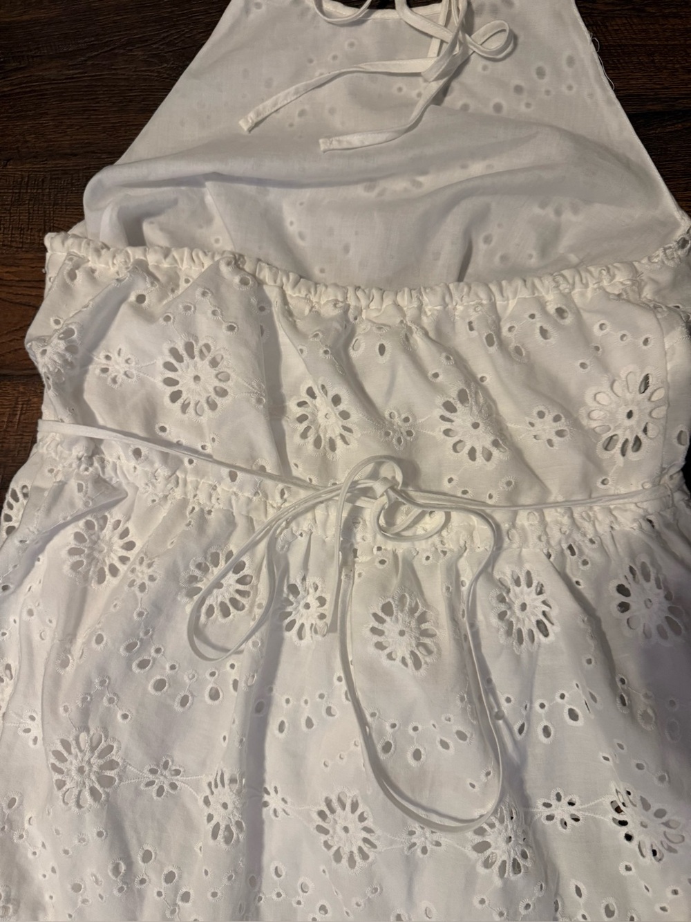 Time and Tru Boho Open Back Tiered White Eyelet Halter Backless Maxi/Midi Dress - Picture 6 of 9